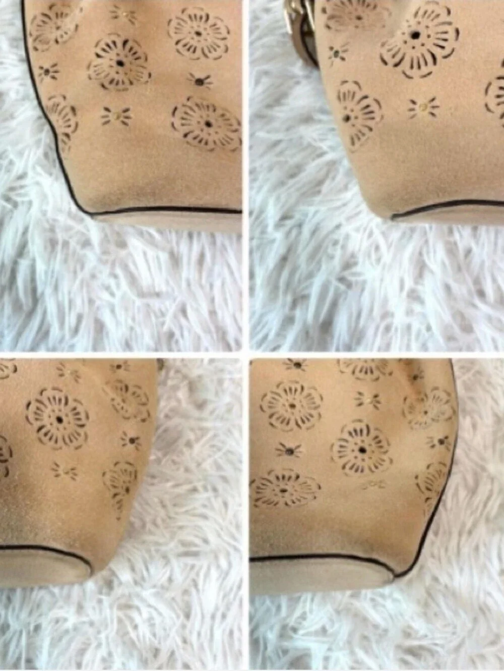 Coach Tea Rose Laser Cut Drawstring Bucket Crossbody M1792-25193 Tan All Suede - Picture 4 of 8